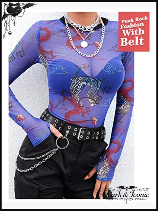 Punk Double Grommet Leather Belt with Detachable Chain Unisex main image 4
